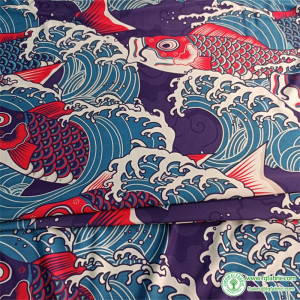 Digital Printing Polyester Spandex Satin Fabric in Carp Fish Pattern for Dress or Shirt