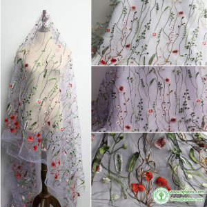 Grass Flower Tulle Embroidery Lace Fabric Floral Curtain Gard Wedding Dressing sold by the Yard (91.5cm)