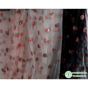 Lovely Strawberry Net Fabric Sequins Embroidery Lace Tulle for Dress Making Sold By The Yard (91cm)