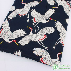 Elegant red-crowned crane printed cotton fabric plain cloth making blouse shirt by Yard