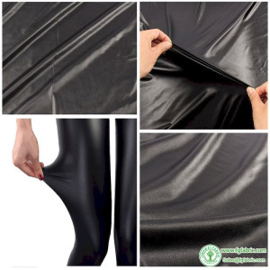 High Elastic 4 way Stretch Black Faux Leather PU fabric material for clothes shorts Knit spandex backing