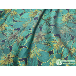 Gold Thread Green Flower Jacquard Fabric for Dress Making 150cm Wide - Sold By The Meter