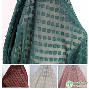 Four Leaf Clover Chiffon Mesh Fabric Flower Jacquard Material for Women Dress Making Sold By The Yard