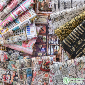 Vintage Newspaper Printed Fabric Scrapbook Rose Cakes for Sewing DIY Handmade by Half Meter