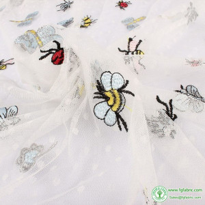 Insects Embroidered Lace Fabric Dot Mesh Fabric Bee Butterfly Fabric Dress Making 150cm wide