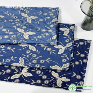 Summer Thin Embroidered Washed Denim Fabric Flower Embroider Cotton Polyester For Sewing Dresses Clothes By Meters