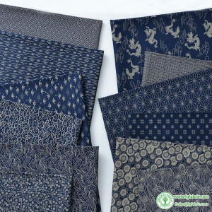 Navy Pure Cotton Fabrics Tea Art Japanese Materials Handmade Clothing Geometry Digital Printing Fabric By Half Meter