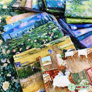 Oil Painting Fabric Retro Pure Cotton for Sewing Bags DIY Handmade Digital Printed per Half meter