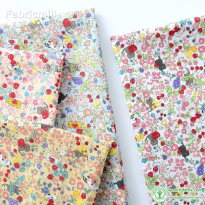 60s Cotton Digital Printing Fabric Cartoon Floral Fruit Cat for Sewing Clothes DIY Handmade by Half Meter