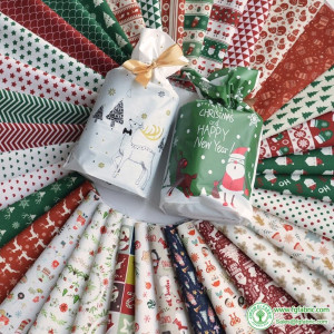 Christmas Decorated Plaid Patchwork Cotton Fabric Digital Printing Sewing Wallet DIY Headwear By Meters