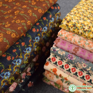 Floral Corduroy Fabric New Arrival Geometric Flower Line Printed for Sewing Dress Pants Upper Kids Clothes Handmade by Half Mete