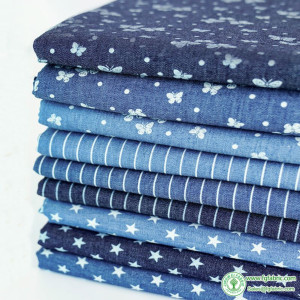 Summer Thin Butterfly Stripes Stars Cotton Printed Denim Fabric for Quilting Clothes Skirt DIY Handmade per half Meter