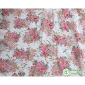 Eyelet Embroidery Drape Chiffon Fabric  Flower Printing Dress Making 150cm Wide, Sold By The Yard