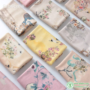 Suede Fabric Chinese Style Flowers Digital Printing for Sewing Autumn And Winter Clothes Handmade DIY by Half Meter