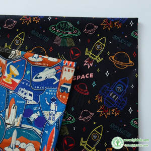 Outer Space Elements UFO Pure Cotton Fabric Handmade DIY Clothes Short Sleeved Printing Casual Children Fabrics By Meters