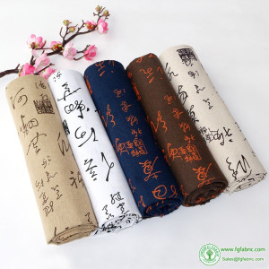 Cotton Linen Fabric Chinese Character Printed for Sewing Clothes DIY Handmade by Half Meter
