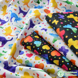 Cat Butterfly Heart Pure Cotton Digital Printing Fabric Colorful for Sewing DIY Handmade by Half Meter