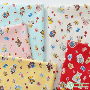 Cartoon Animals Fabric Pure Cotton Washed Yeast-washed Cotton for Sewing Soft Handmade Clothing by Half Meter