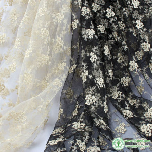 Small Plum Blossom Gold Thread flower Embroidery Lace Fabric Black/White Gauze Mesh Fabric