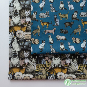 60S Cats Cotton Digital Printing Fabric Soft Breathable For Sewing Dress Shirts DIY By Half Meter