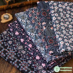 Morris Fabric Dark Colored Flowers Cotton Digital Printing for Sewing Clothes Bags DIY Handmade by Half Meter