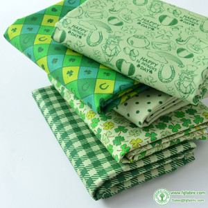 Green Fabric ST Patricks Day Pure Cotton Four-Leaf Clover Handmade DIY by Half Meter