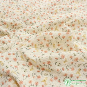 Flower Printed Cotton Crepe Fabric By Meters Soft Seersucker Double Gauze Fabric,DIY Sewing Baby Cloth Bedding Sheet Handicrafts