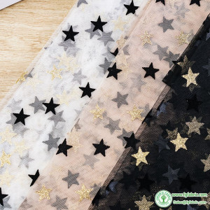 Star Glitter Fabric Tulle For Sewing Dress Shiny Bronzed Flocked Fabric Wedding Decoration T012